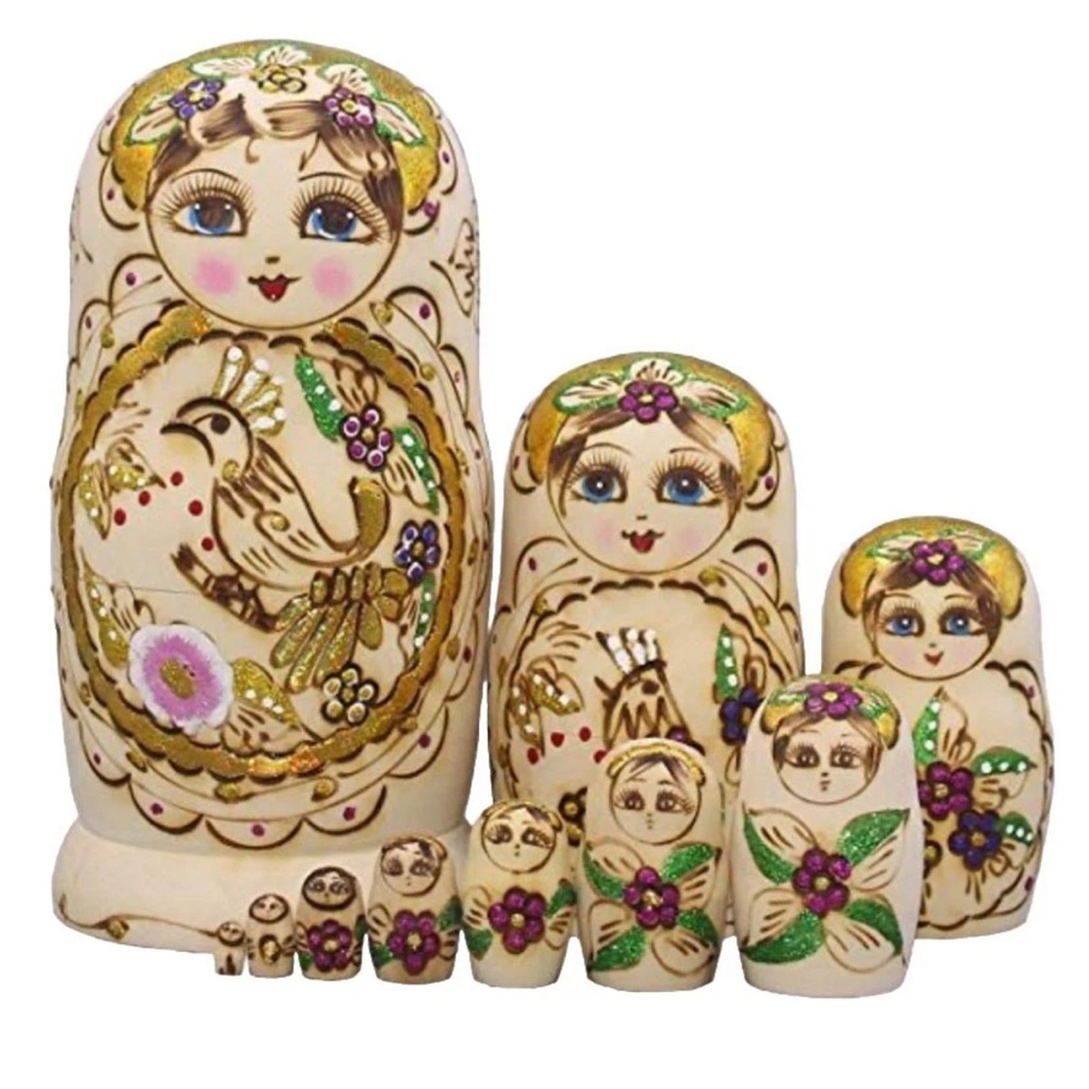 Moonmo 10pcs Brown Handmade Wooden Russian Nesting Dolls Matryoshka Dolls Set